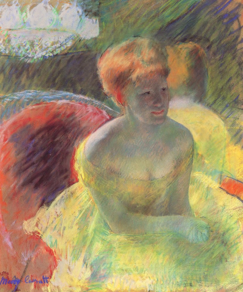Lydia appoggiata sulle braccia in un palco teatrale da Mary Cassatt