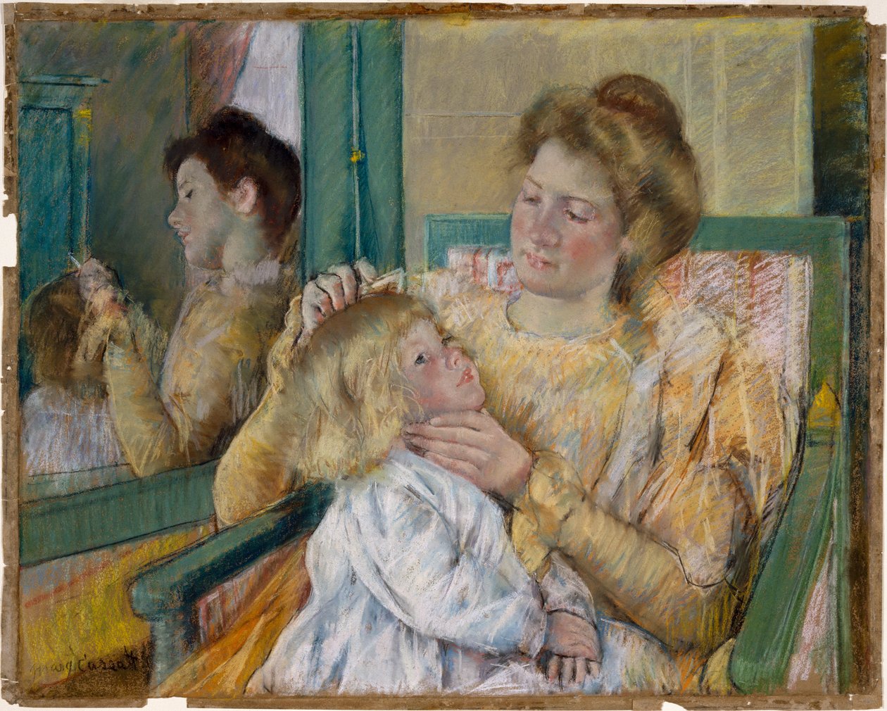 Madre che pettina i capelli del suo bambino, c.1901 da Mary Cassatt