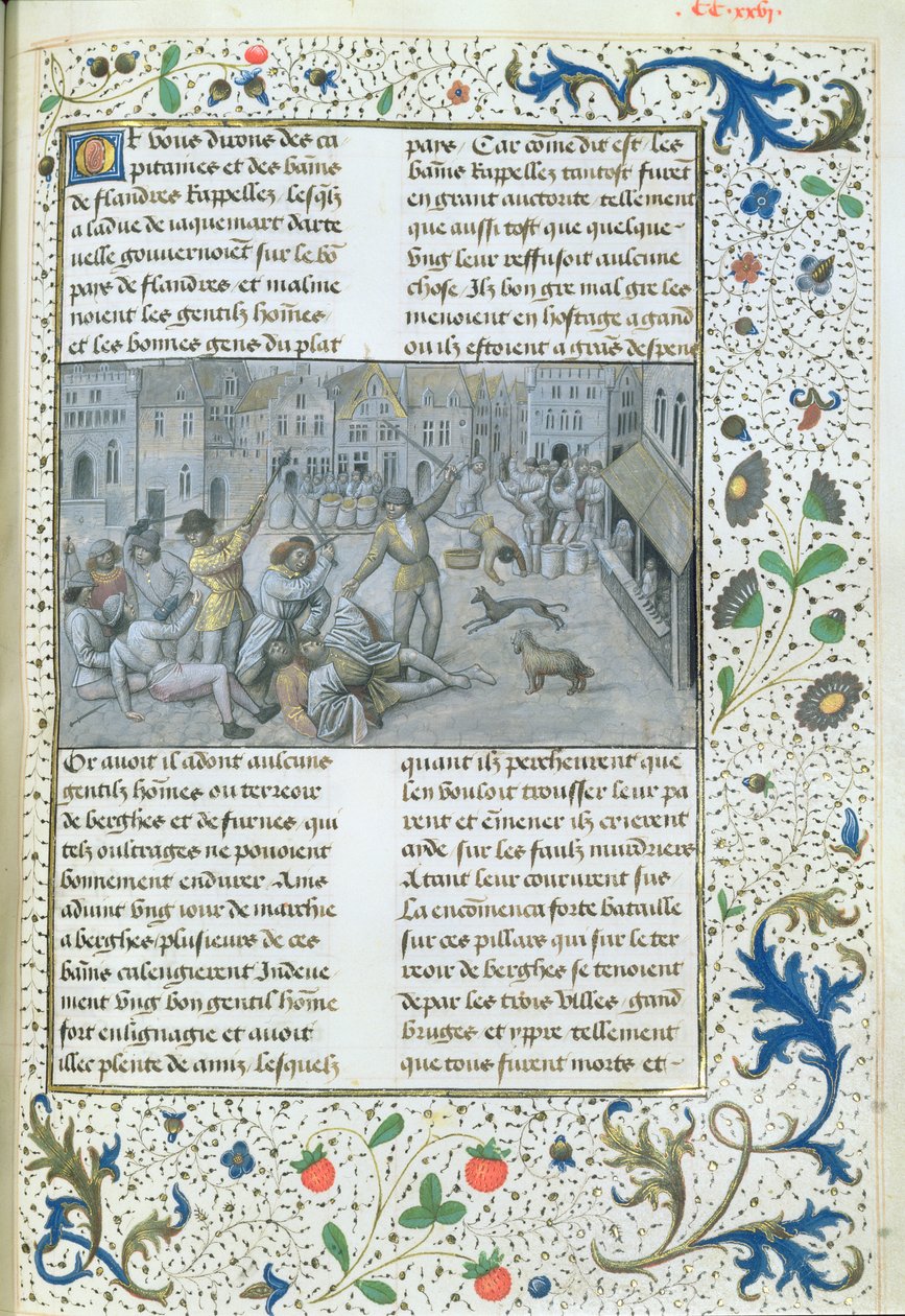 Ms 659 fol.226r La famiglia Artevelde. Combattimenti di strada a Gand, 1477 da Master of Mary of Burgundy