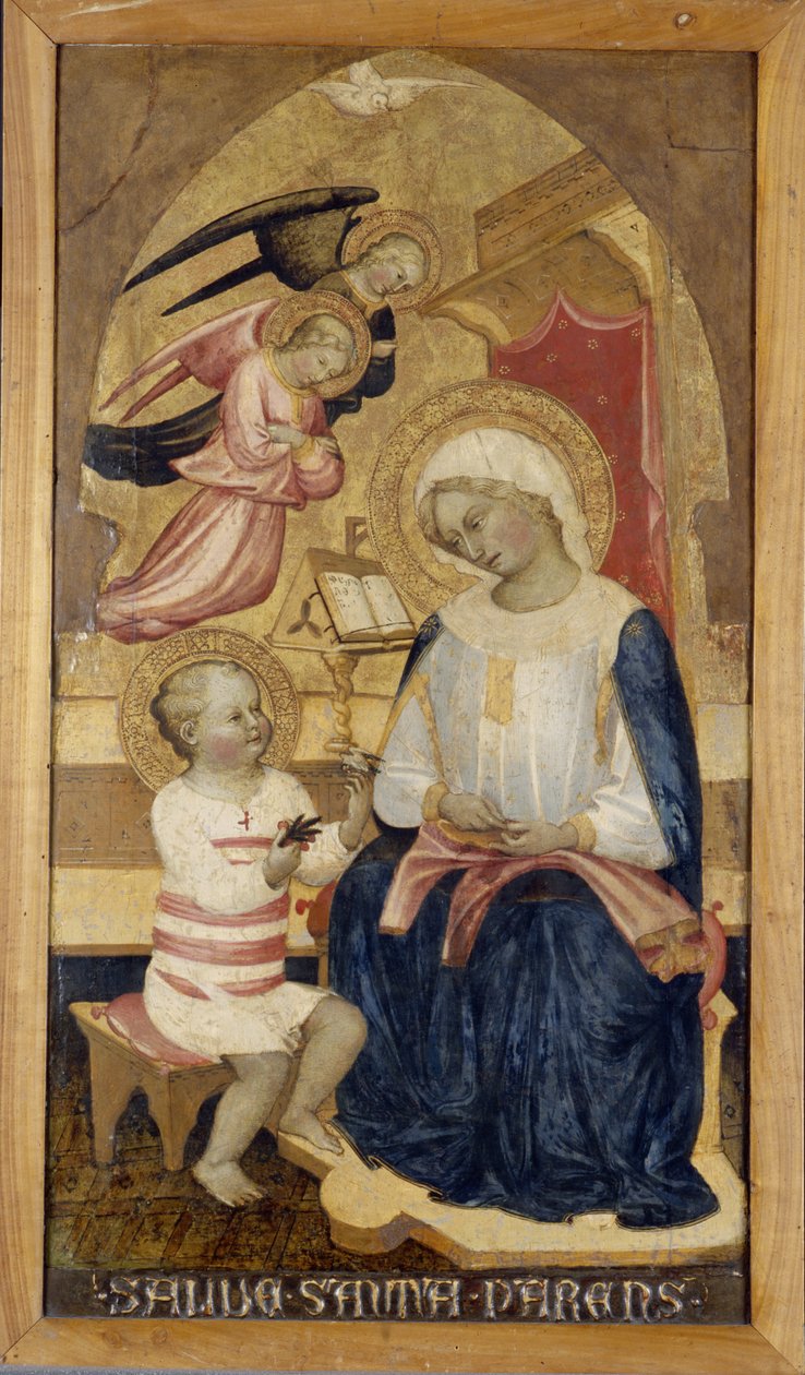 Maria con Gesù e due angeli da Master of the Bambino Vispo