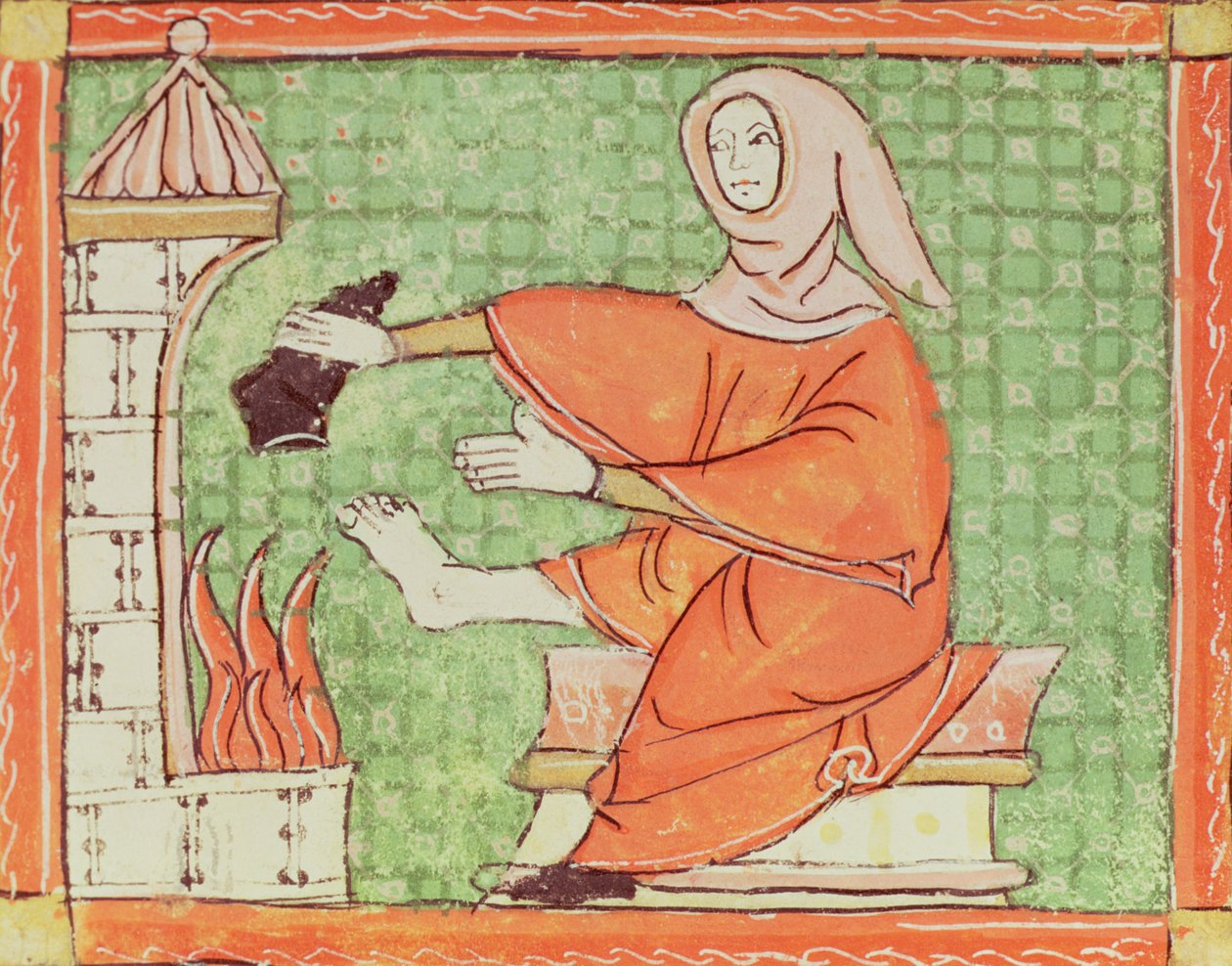 Fol.58r febbraio: Riscaldarsi al fuoco da Matfre Ermengaut