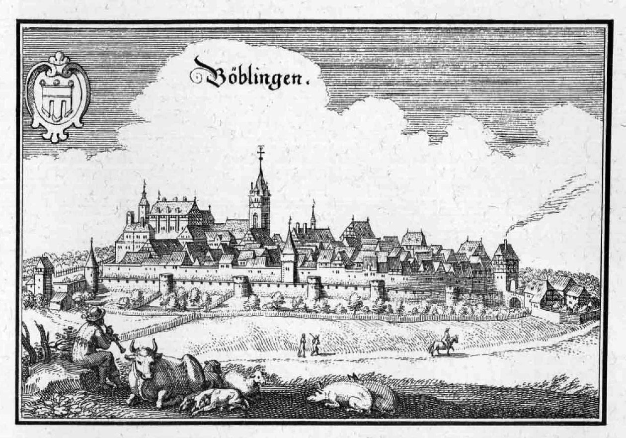 Böblingen - estratto da Topographia Sueviae (Svevia) da Matthaus Merian