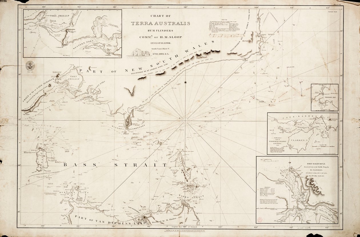 Carta dello Stretto di Bass di Matthew Flinders da Matthew Flinders