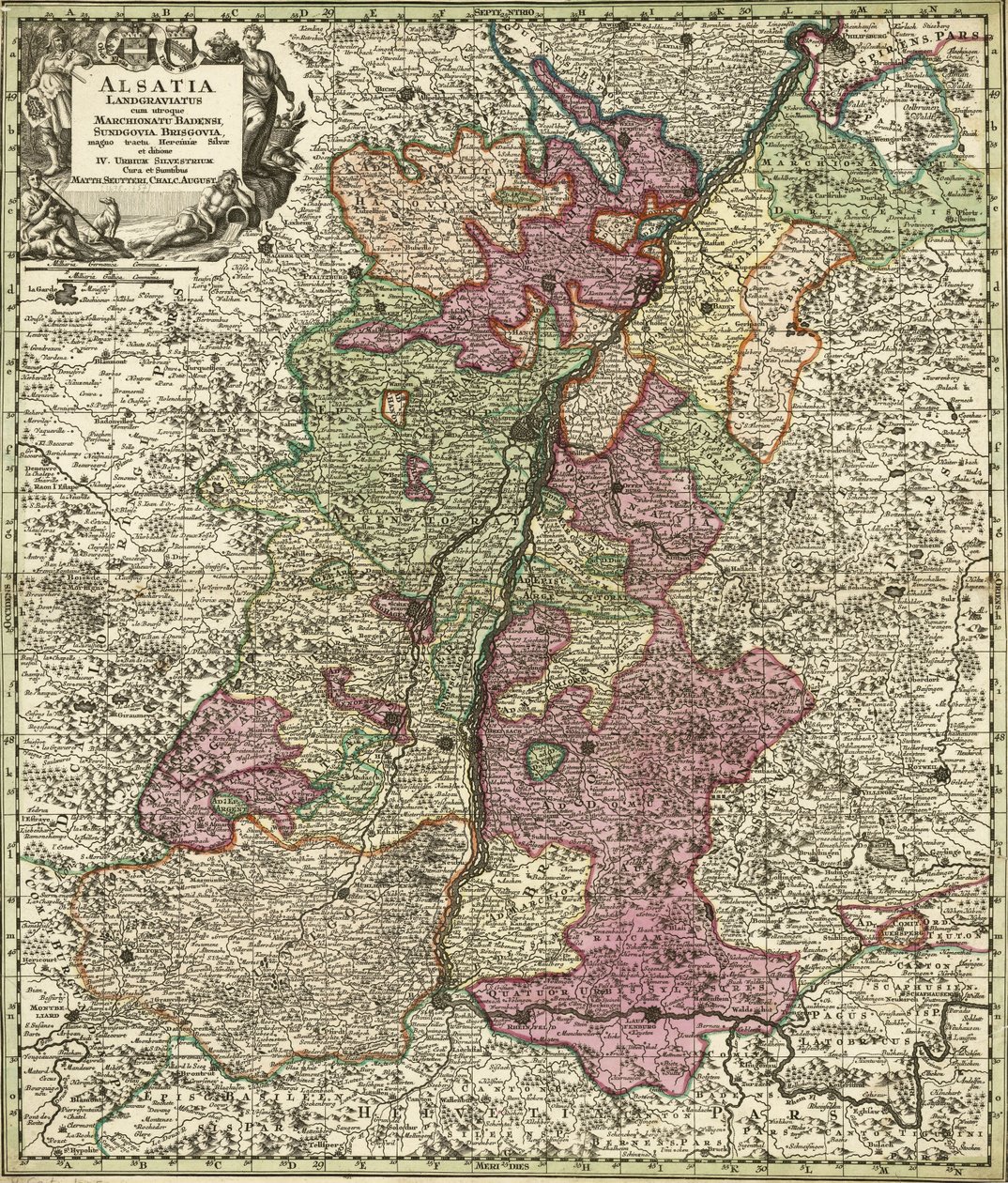 Elsass, Baden, Sundgau und Breisgau Karte da Georg Matthäus Seutter