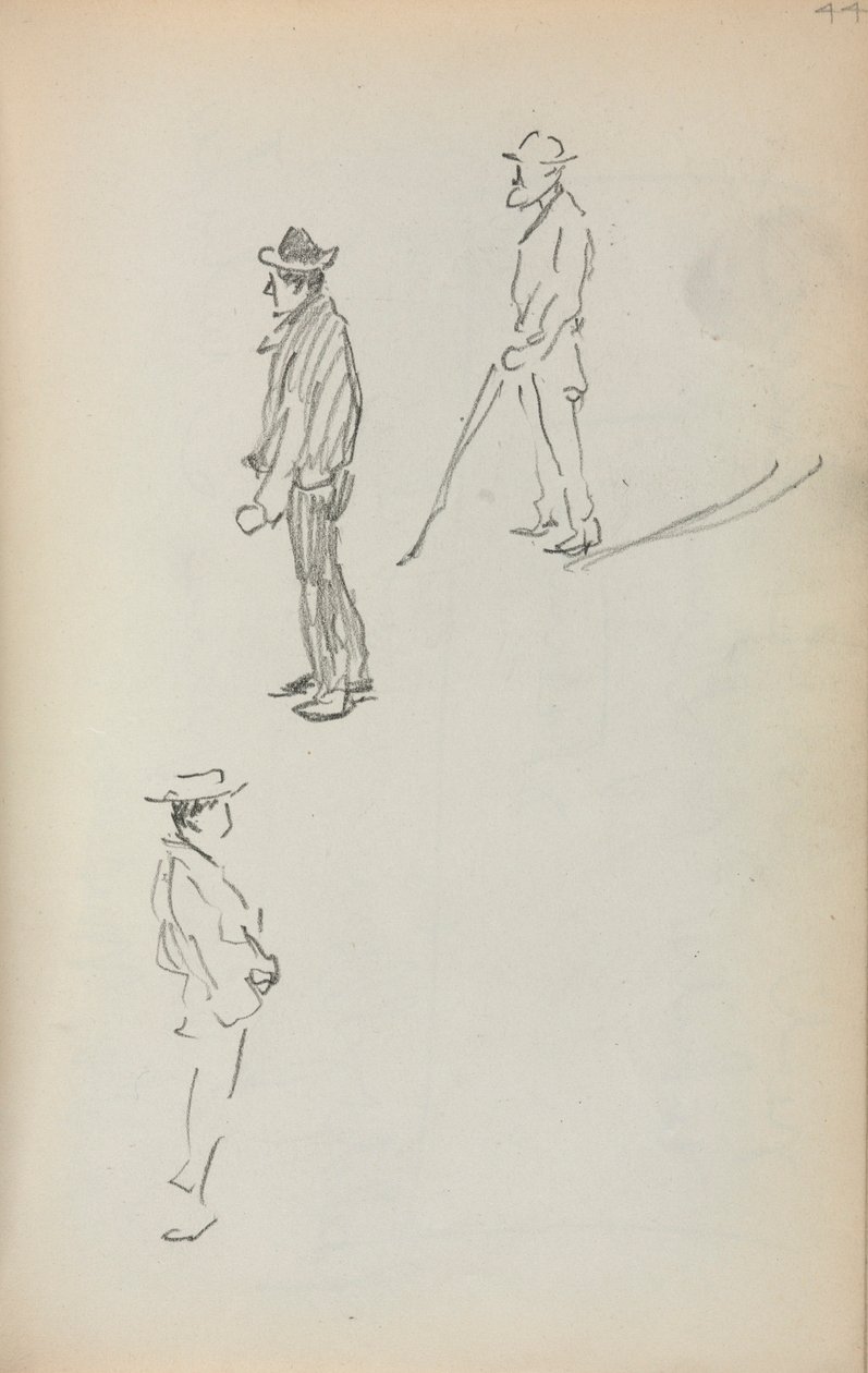 Quaderno degli schizzi italiano: Tre uomini in piedi (pagina 44) da Maurice Prendergast