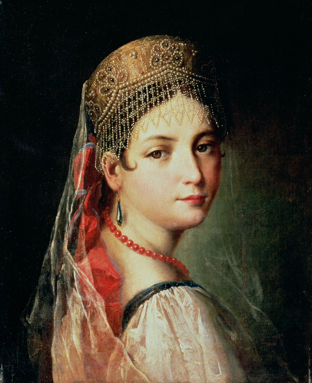 Ritratto di una giovane ragazza in Sarafan e Kokoshnik, 1820 da Mauro Gandolfi