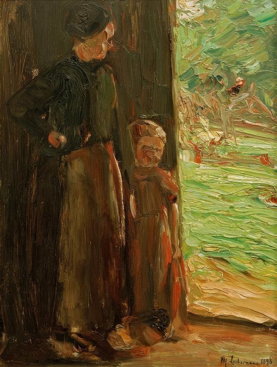 Contadina con bambino sulla porta da Max Liebermann