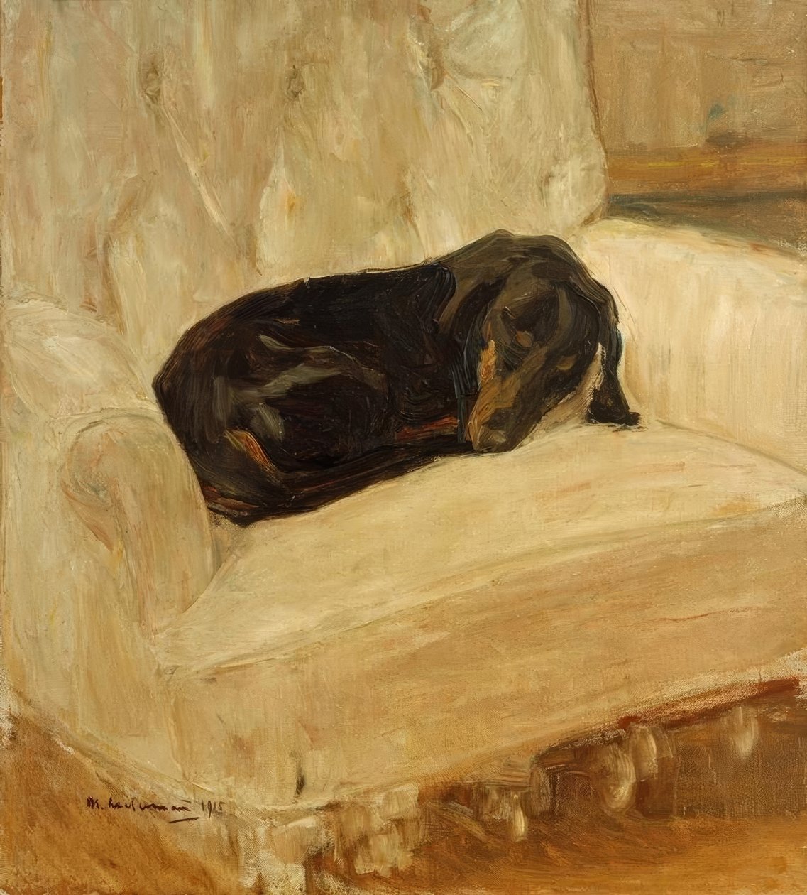 Bassotto dormiente sulla poltrona da Max Liebermann