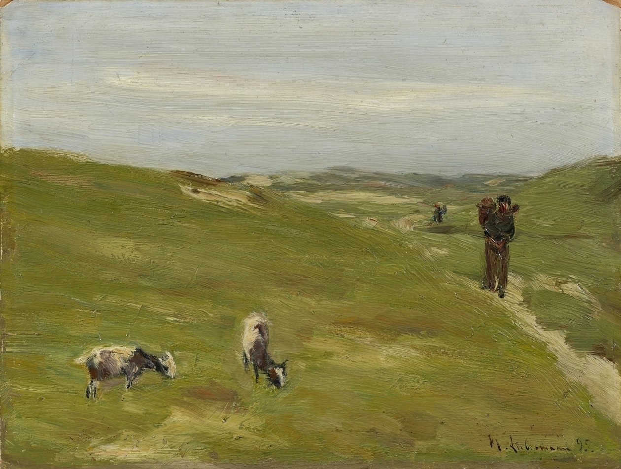 Prato con contadino e capre al pascolo da Max Liebermann