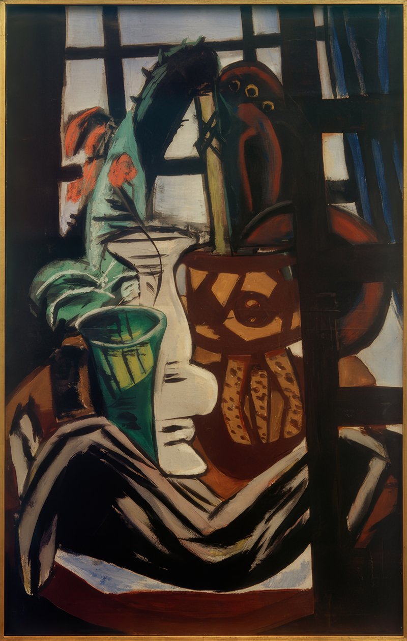 Atelier con tavolo e bicchieri da Max Beckmann