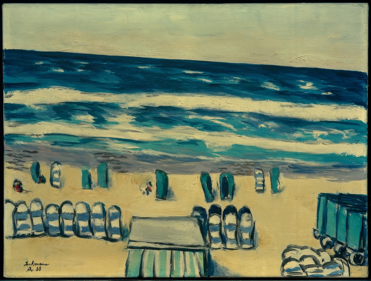 Mare blu con cabine da spiaggia da Max Beckmann