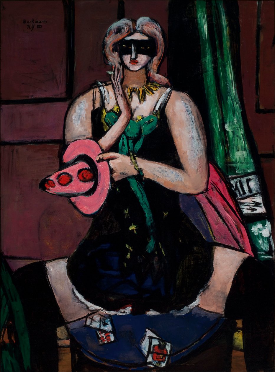 Maschera di carnevale, verde, viola e rosa (Colombina) da Max Beckmann