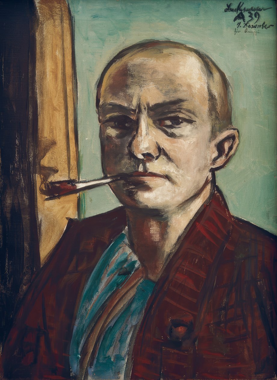 Autoritratto su verde con camicia verde da Max Beckmann