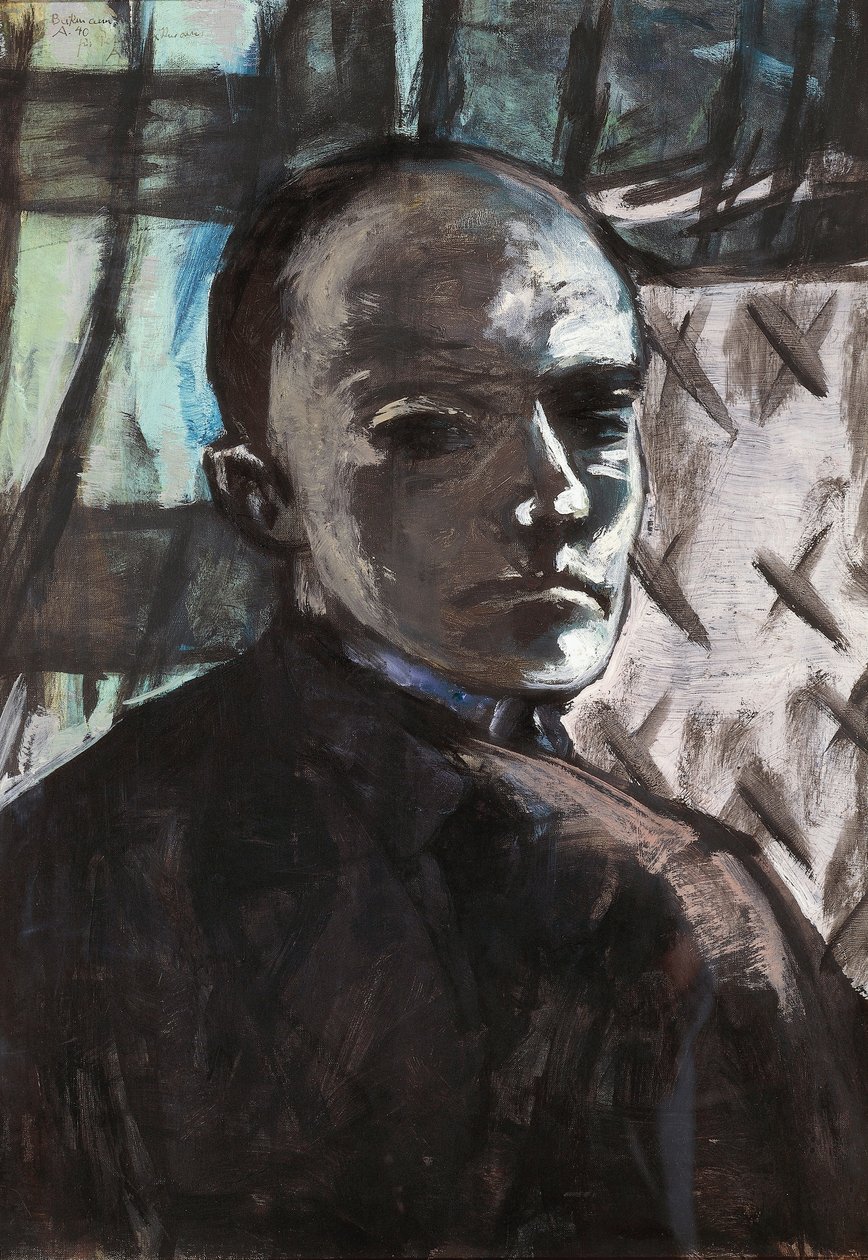 Autoritratto con tenda verde da Max Beckmann