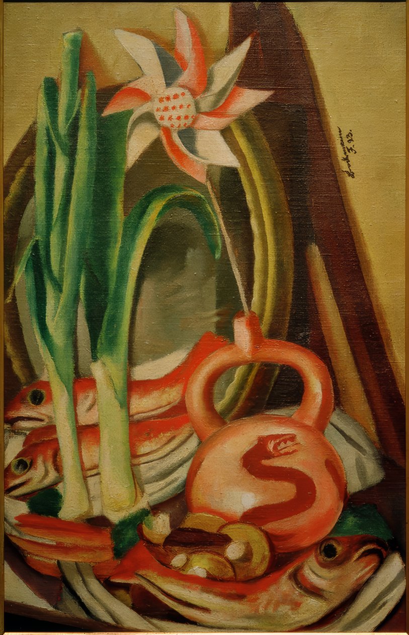 Natura morta con pesci e fiore di carta da Max Beckmann