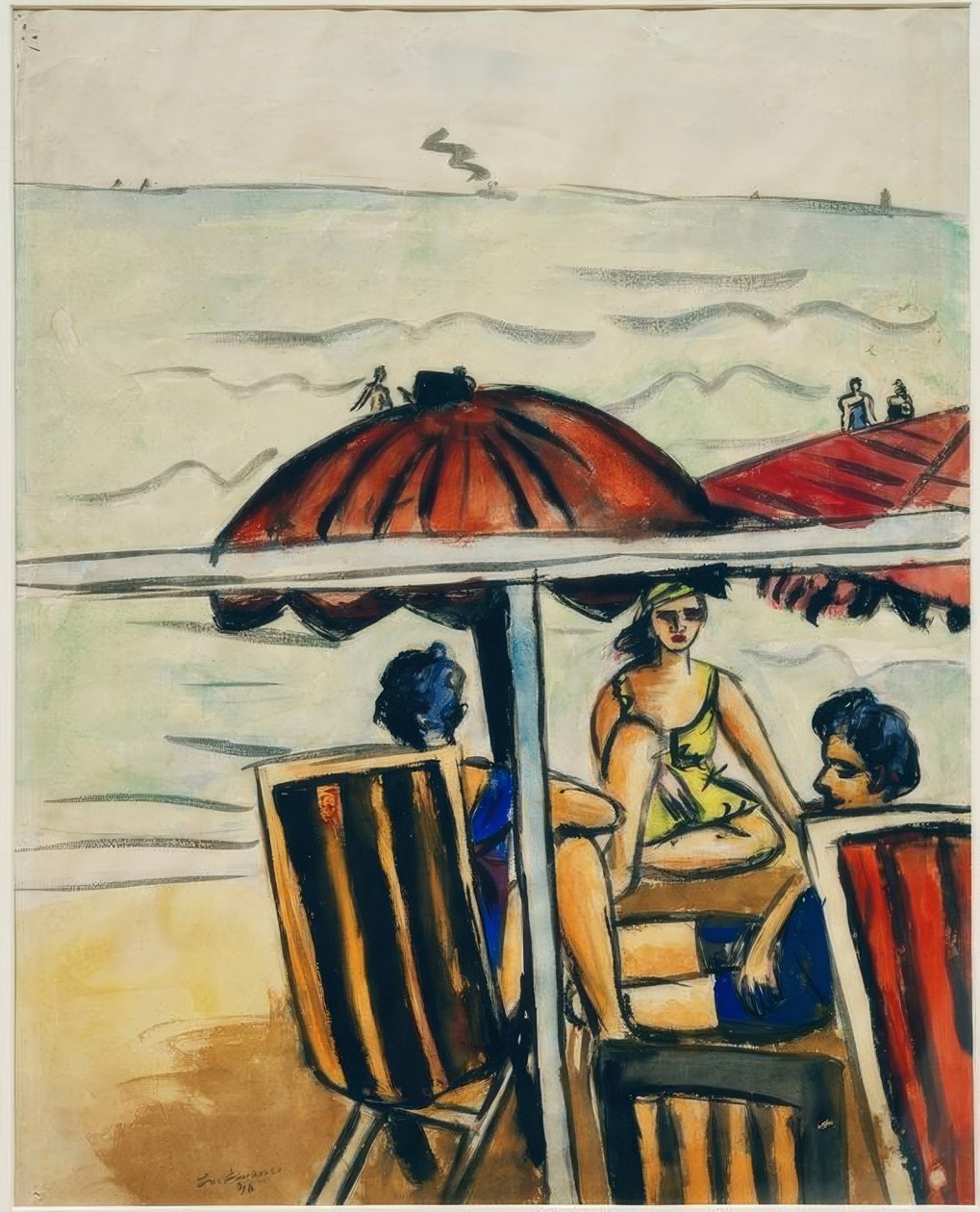 Scena sulla spiaggia con ombrelloni da Max Beckmann