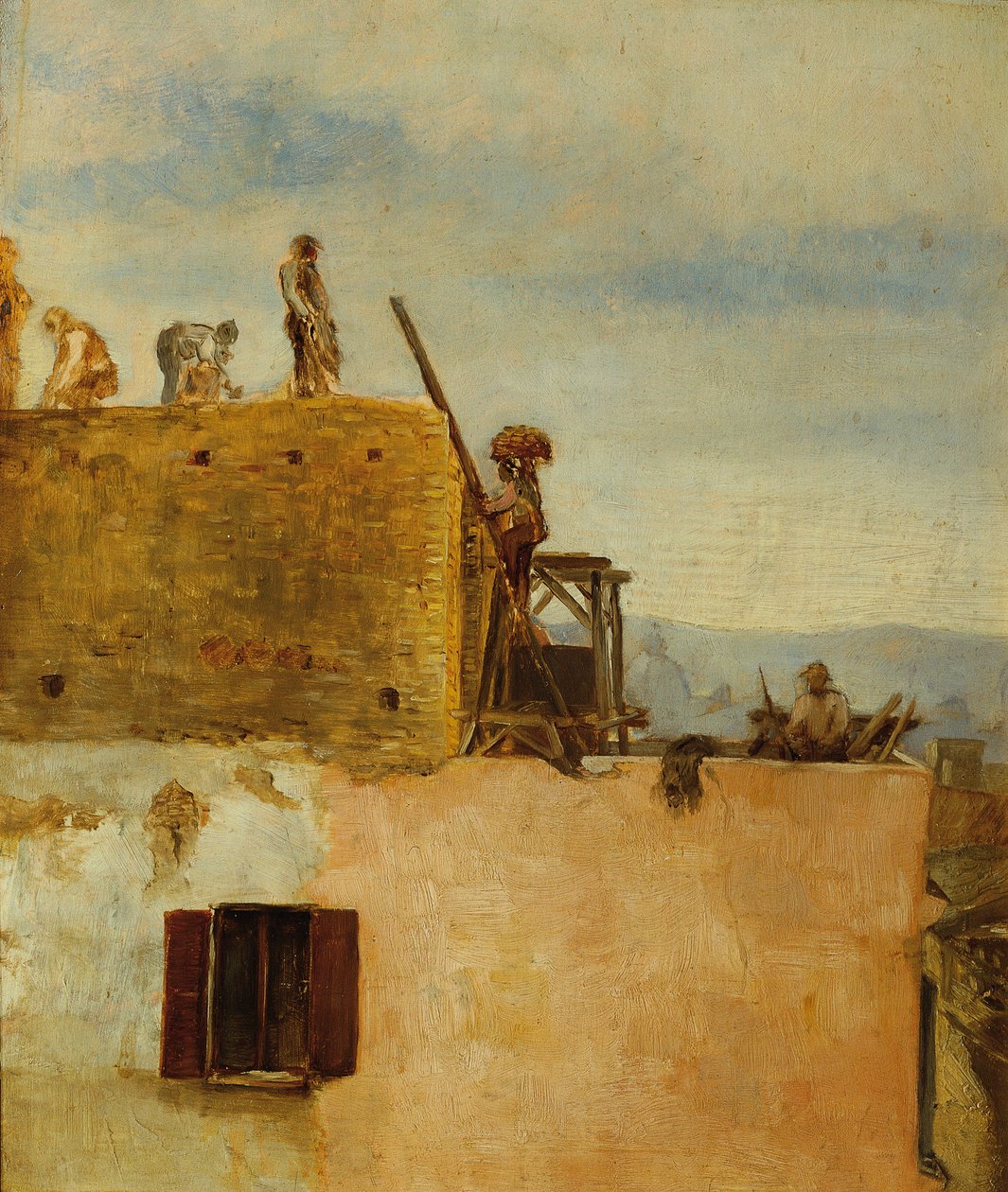 Operai alla costruzione di una casa da Max Klinger