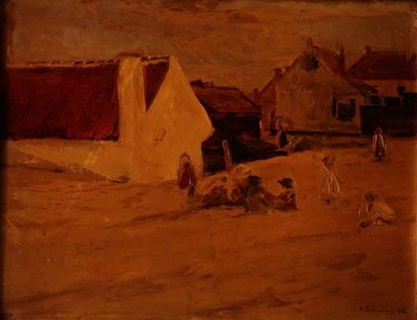 Bambini che giocano in un villaggio da Max Liebermann
