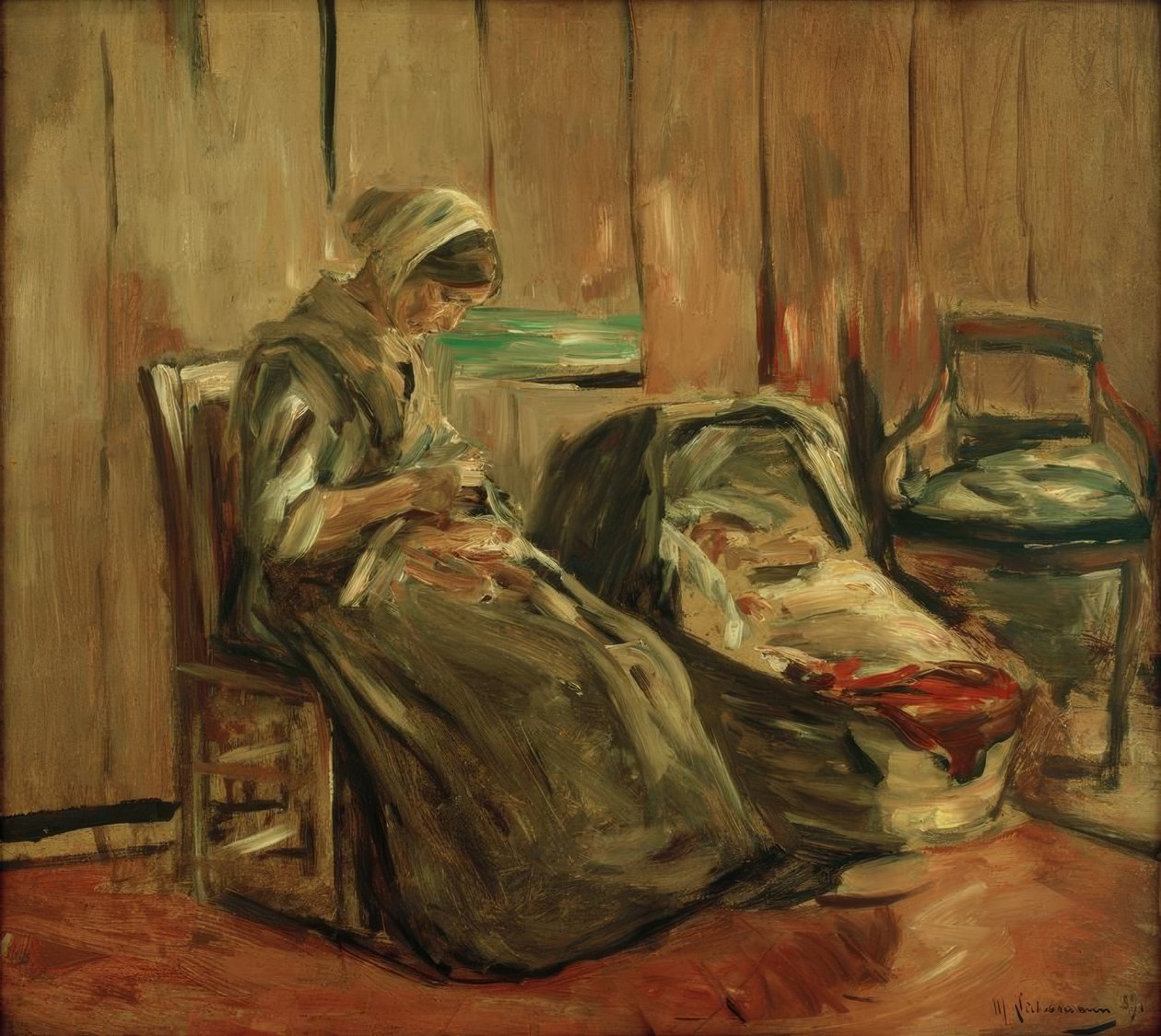 Interno con donna che cuce da Max Liebermann
