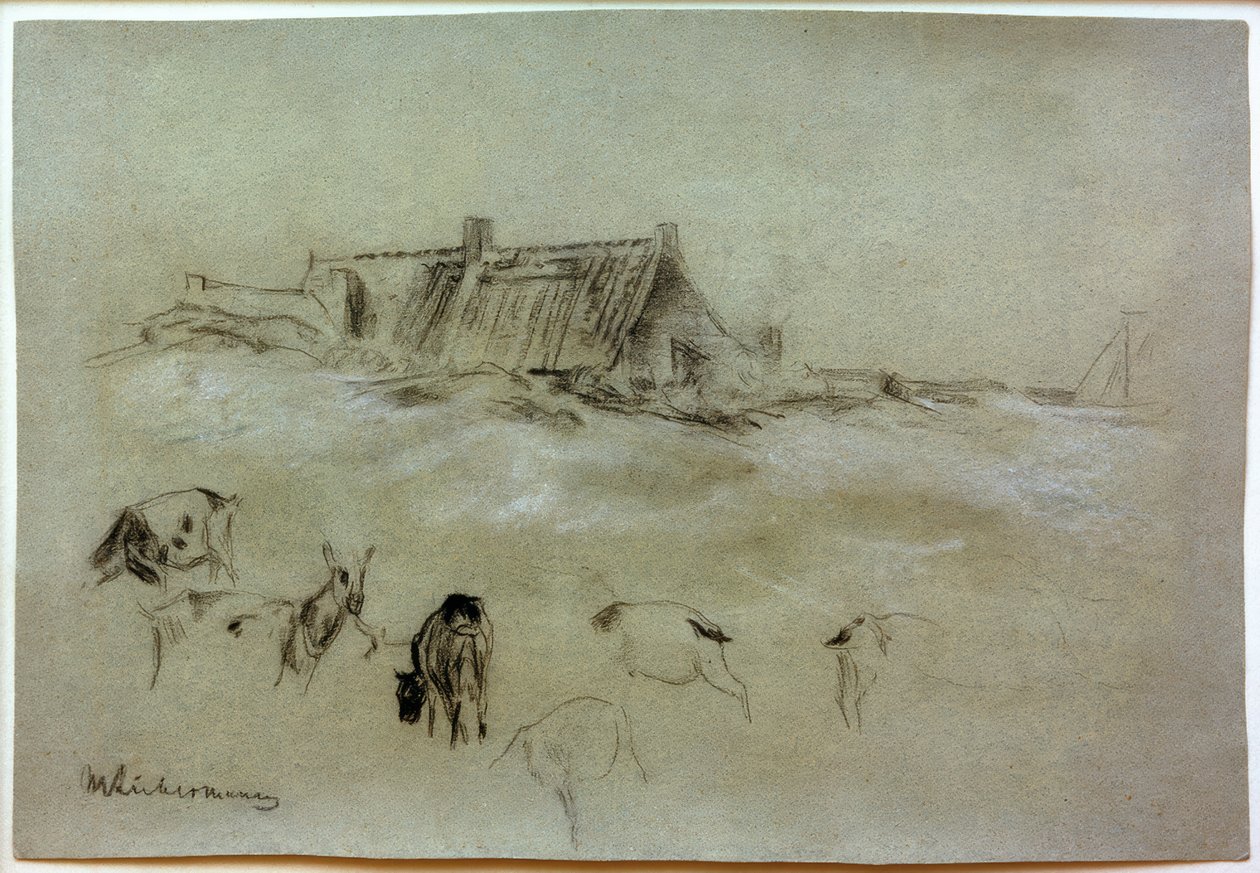 M. Liebermann, Case sulla spiaggia, capre in primo piano da Max Liebermann