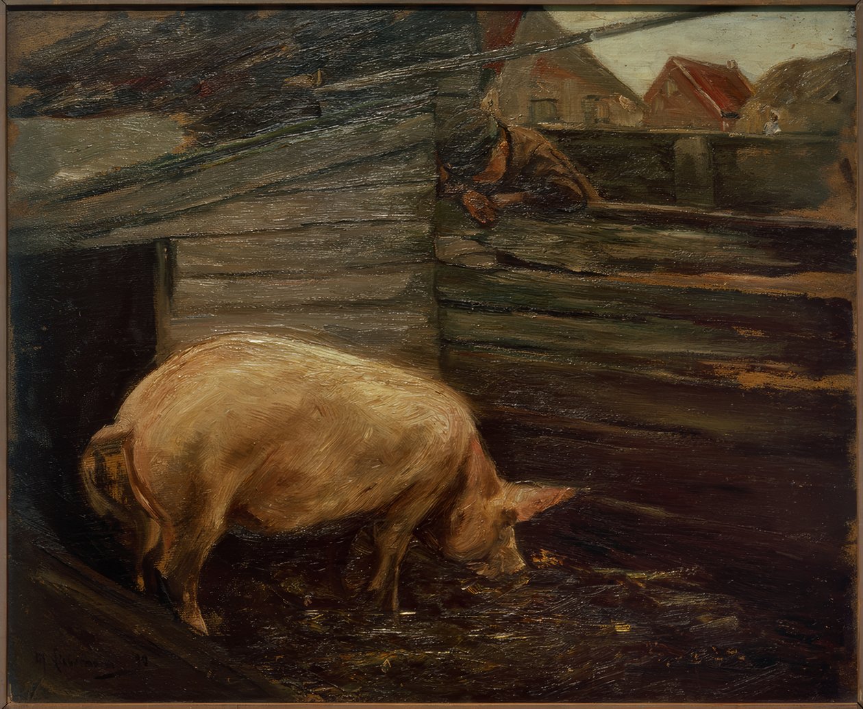 Porcile con ragazzi contadini da Max Liebermann