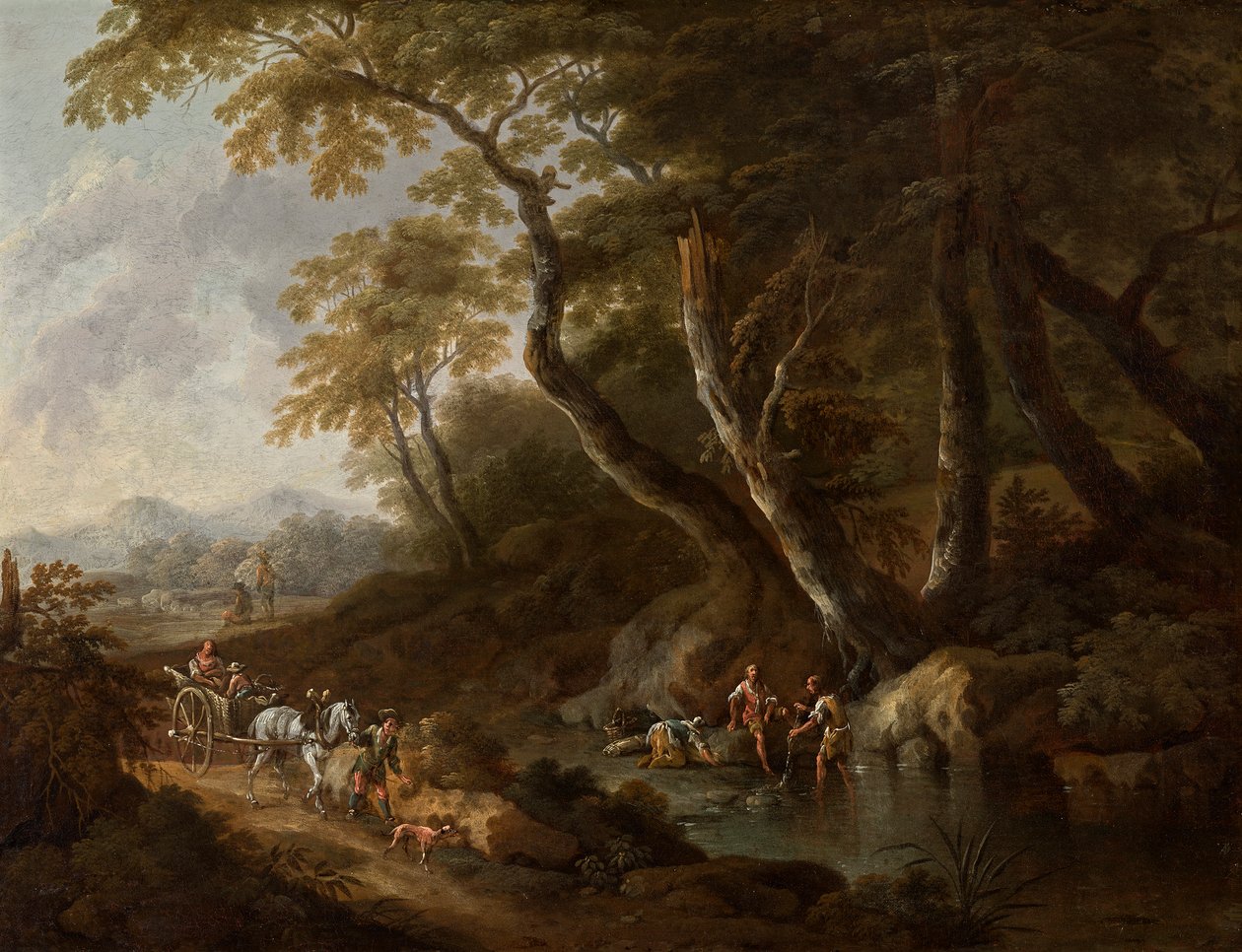 Paesaggio boschivo con acqua a destra da Maximilian Joseph Schinnagl