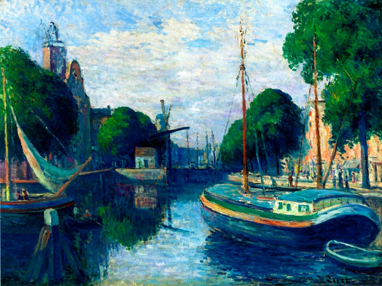 Chiatte su un canale a Rotterdam, 1908 da Maximilien Luce