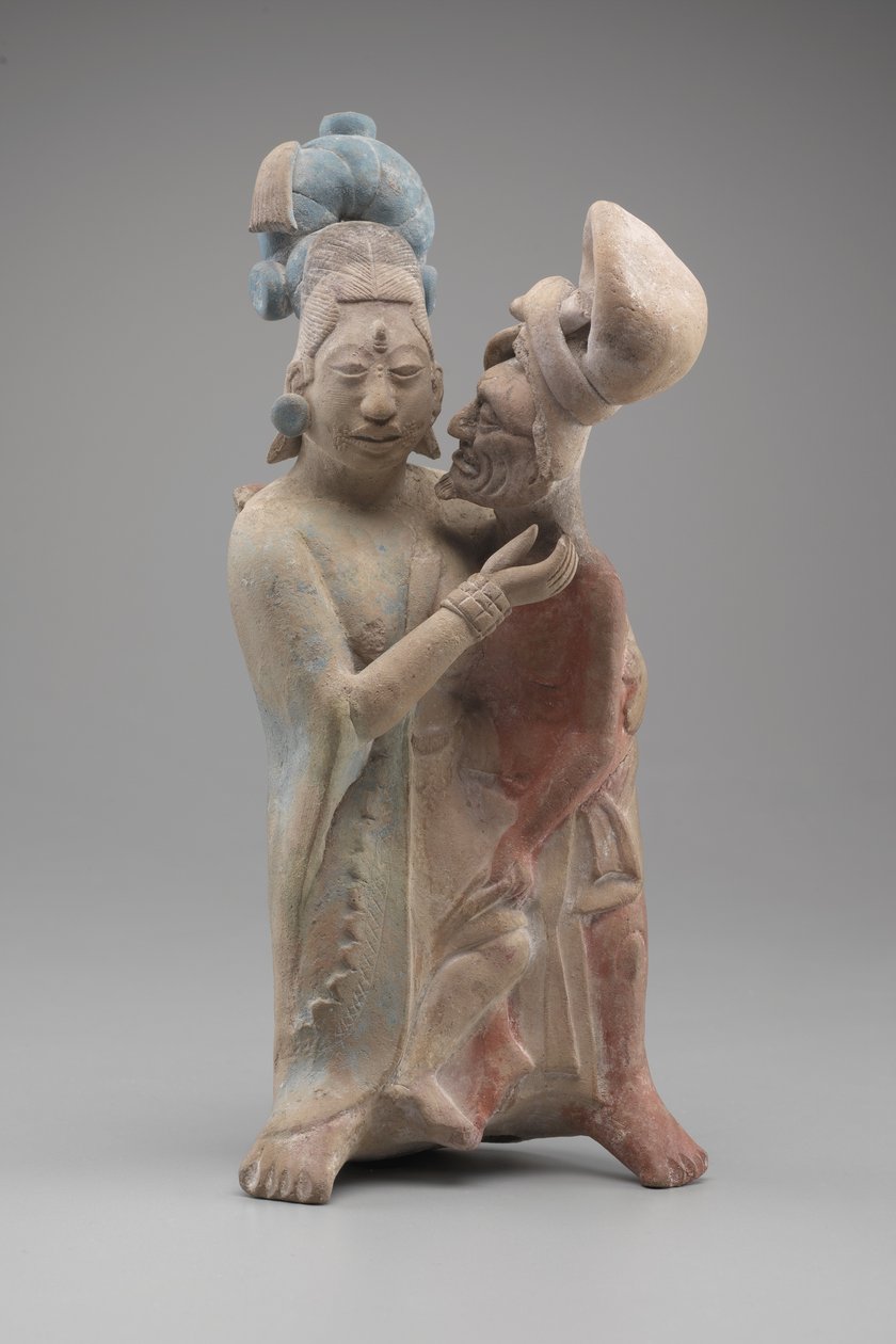 Coppia che si abbraccia (terracotta con pigmenti) da Mayan