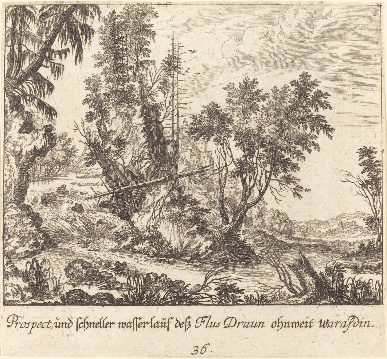 Fiume Draun da Melchior Küsel after Johann Wilhelm Baur