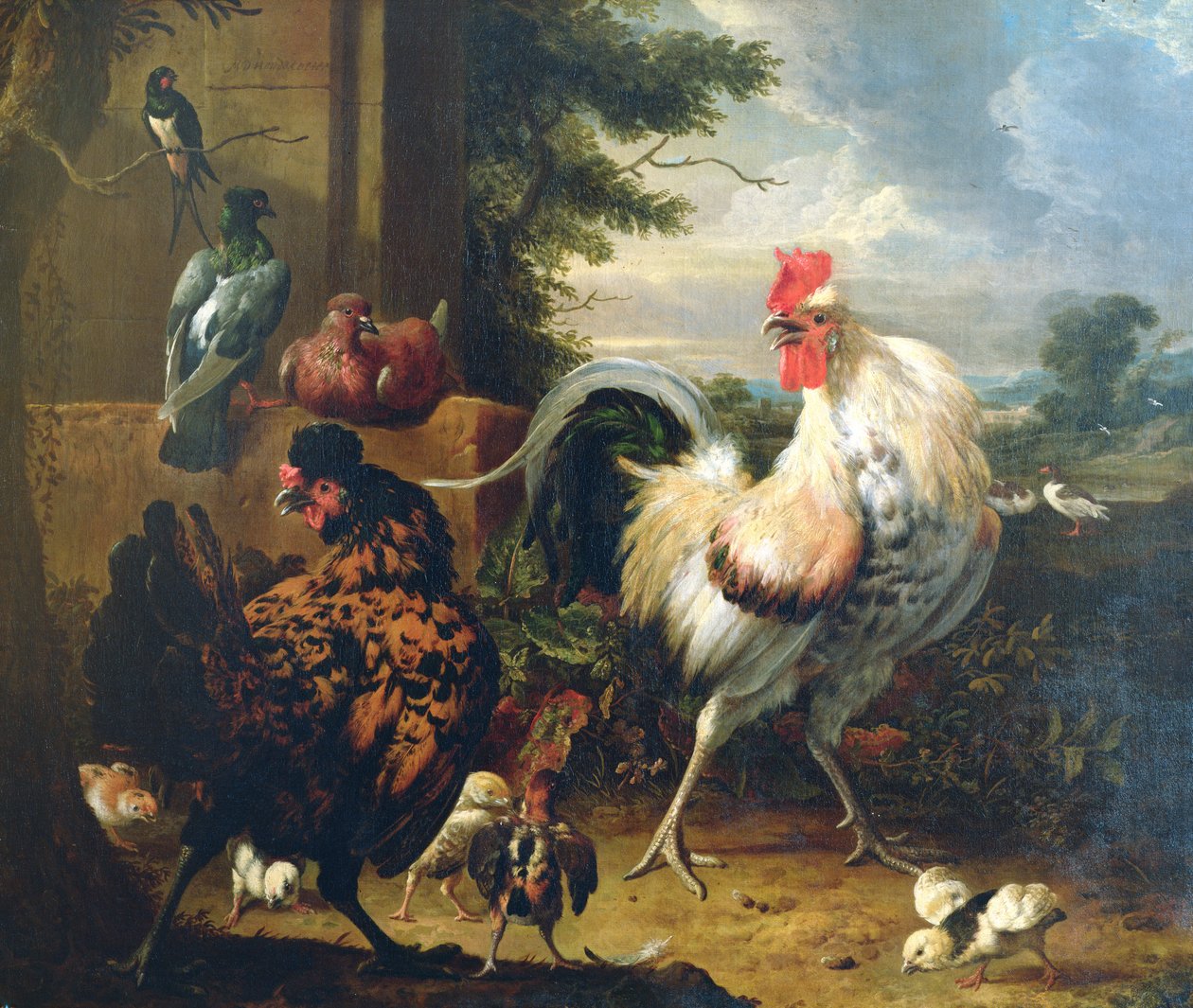 Pollame del cortile da Melchior de Hondecoeter