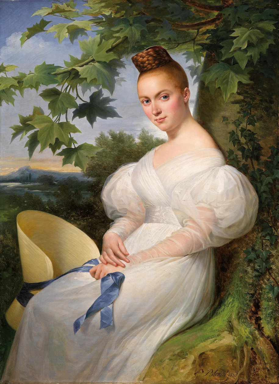 Ritratto di una giovane donna con cappello di paglia da Merry Joseph Blondel
