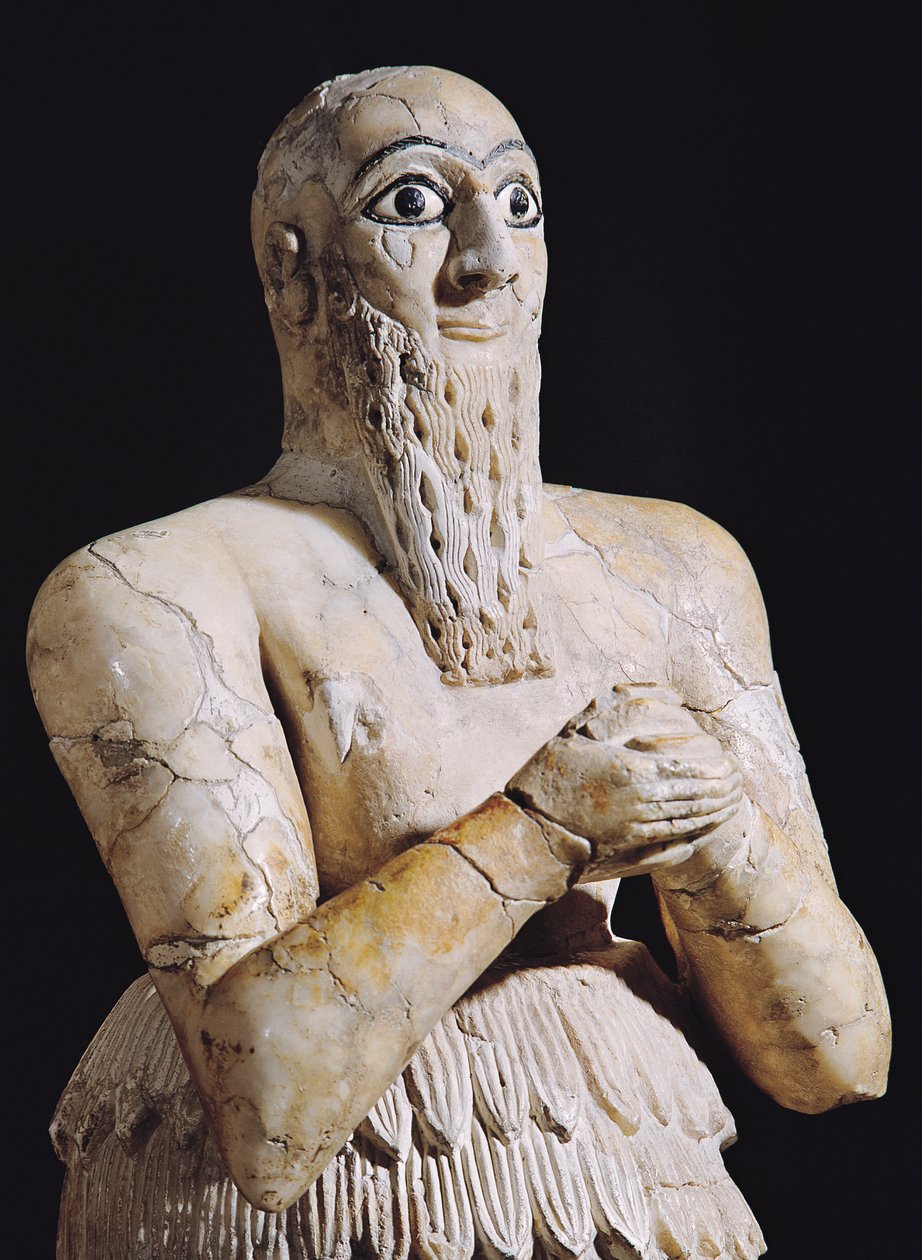 Dettaglio di una statua di Itur-Shamagen, Re di Mari, in preghiera, da Mari, Medio Eufrate, 2800-2300 a.C. da Mesopotamian