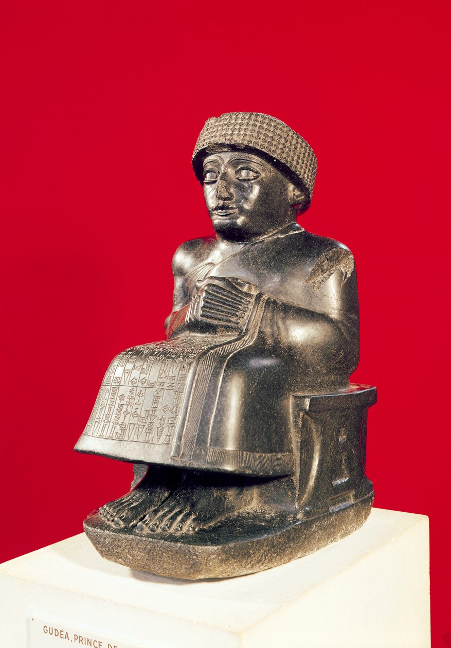 Gudea, principe di Lagash, statua dedicata a Ningizzada, Neo-Sumerica, da Telloh, antica Girsu, c.2130 a.C. da Mesopotamian