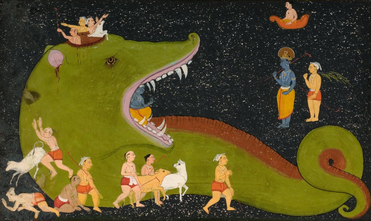 La vittoria di Krishna su Aghasura da Mewar School