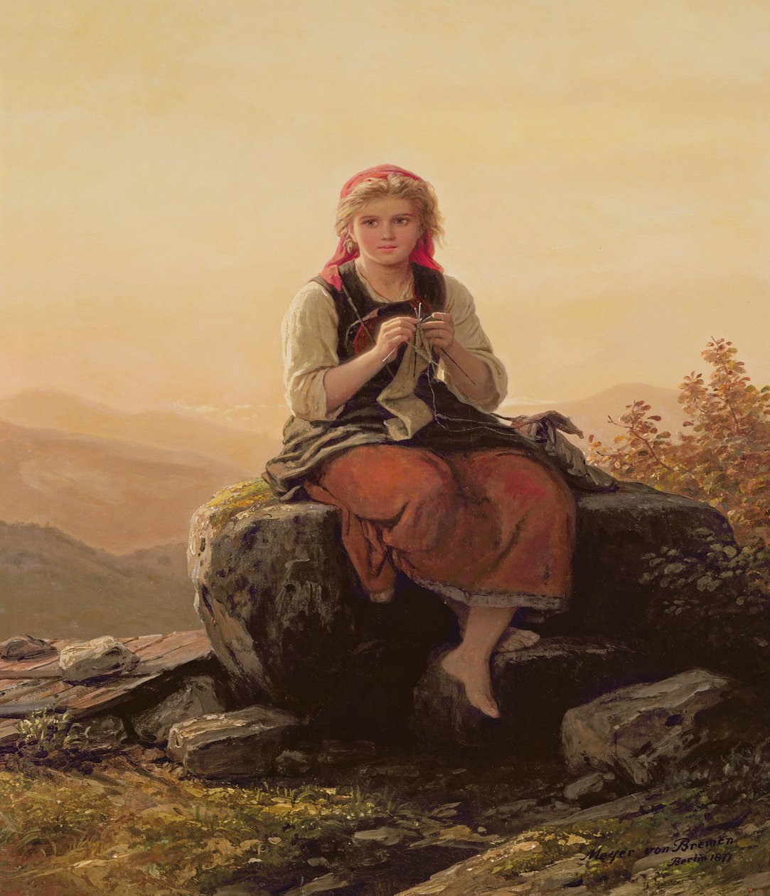 Ragazza che fa la maglia, XIX secolo da Johann Georg Meyer von Bremen