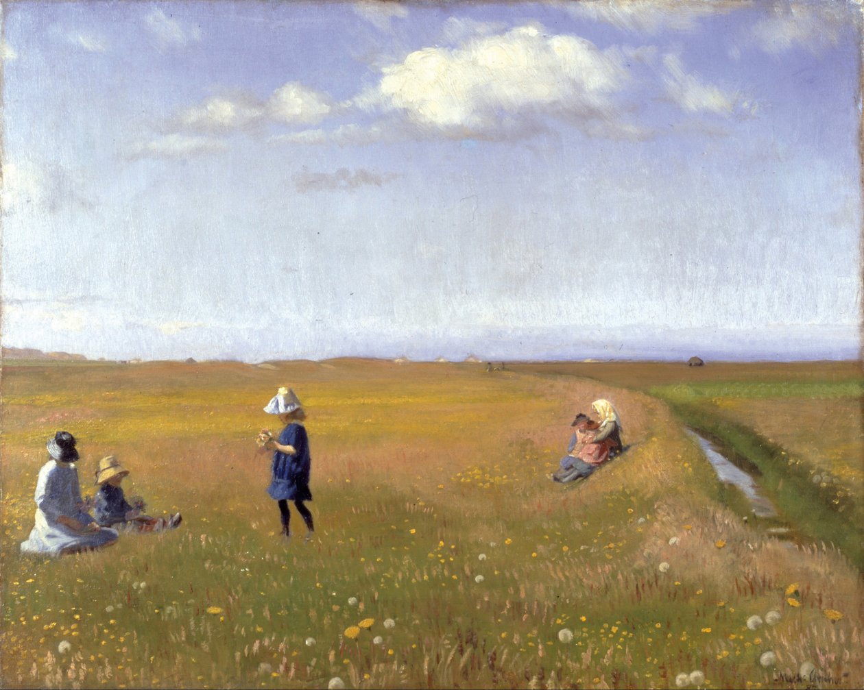 Bambini e ragazze che raccolgono fiori in un campo a nord di Skagen da Michael Peter Ancher