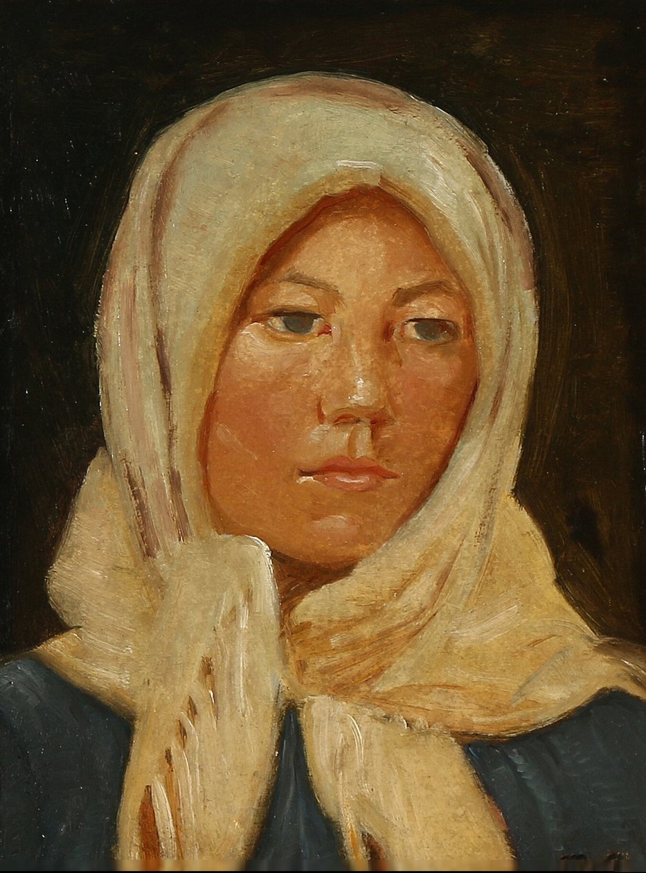 Giovane donna di Skagen con sciarpa da Michael Peter Ancher