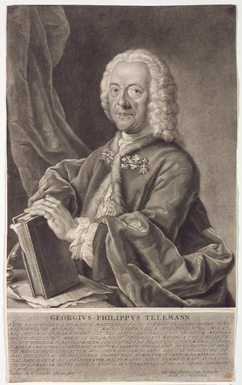 Ritratto di Georg Philipp Telemann (1681-1757) inciso da Georg Preisler (1700-54) da Michael Schneider