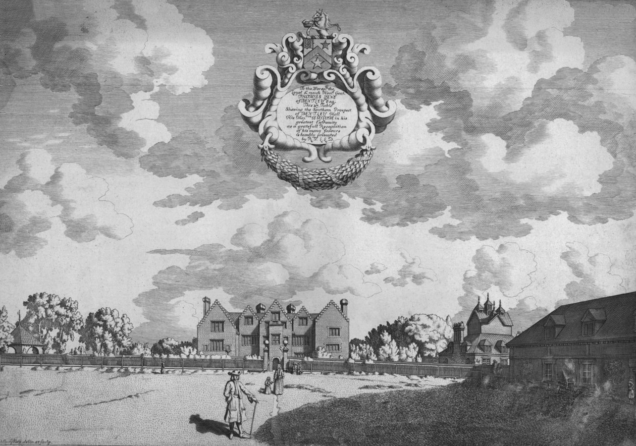 Bentley Hall Prospetto meridionale, c1686 da Michael Burghers