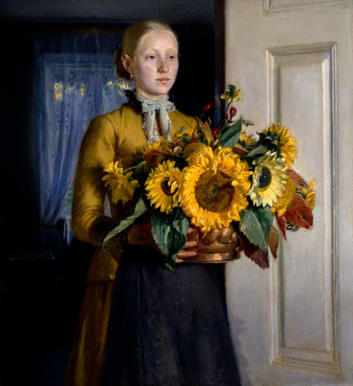 Ragazza con girasoli da Michael Peter Ancher