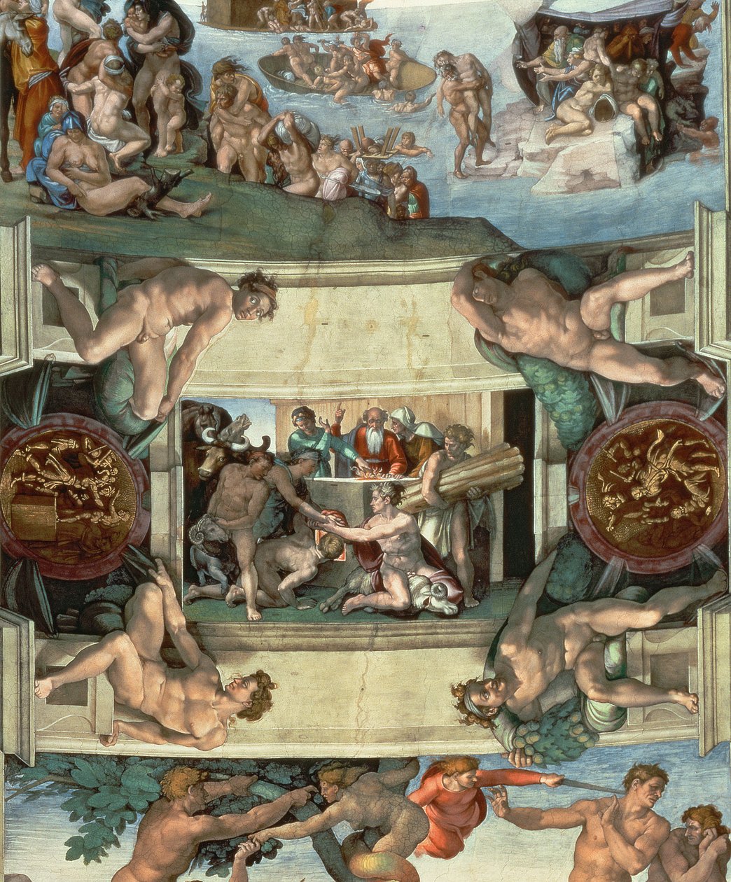Soffitto della Cappella Sistina (1508-12): Il sacrificio di Noè, 1508-10 (post restauro) da Michelangelo Buonarroti