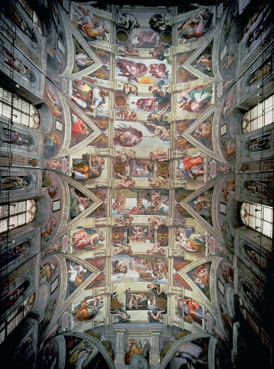 Soffitto della Cappella Sistina, 1508-12 (post restauro) da Michelangelo Buonarroti