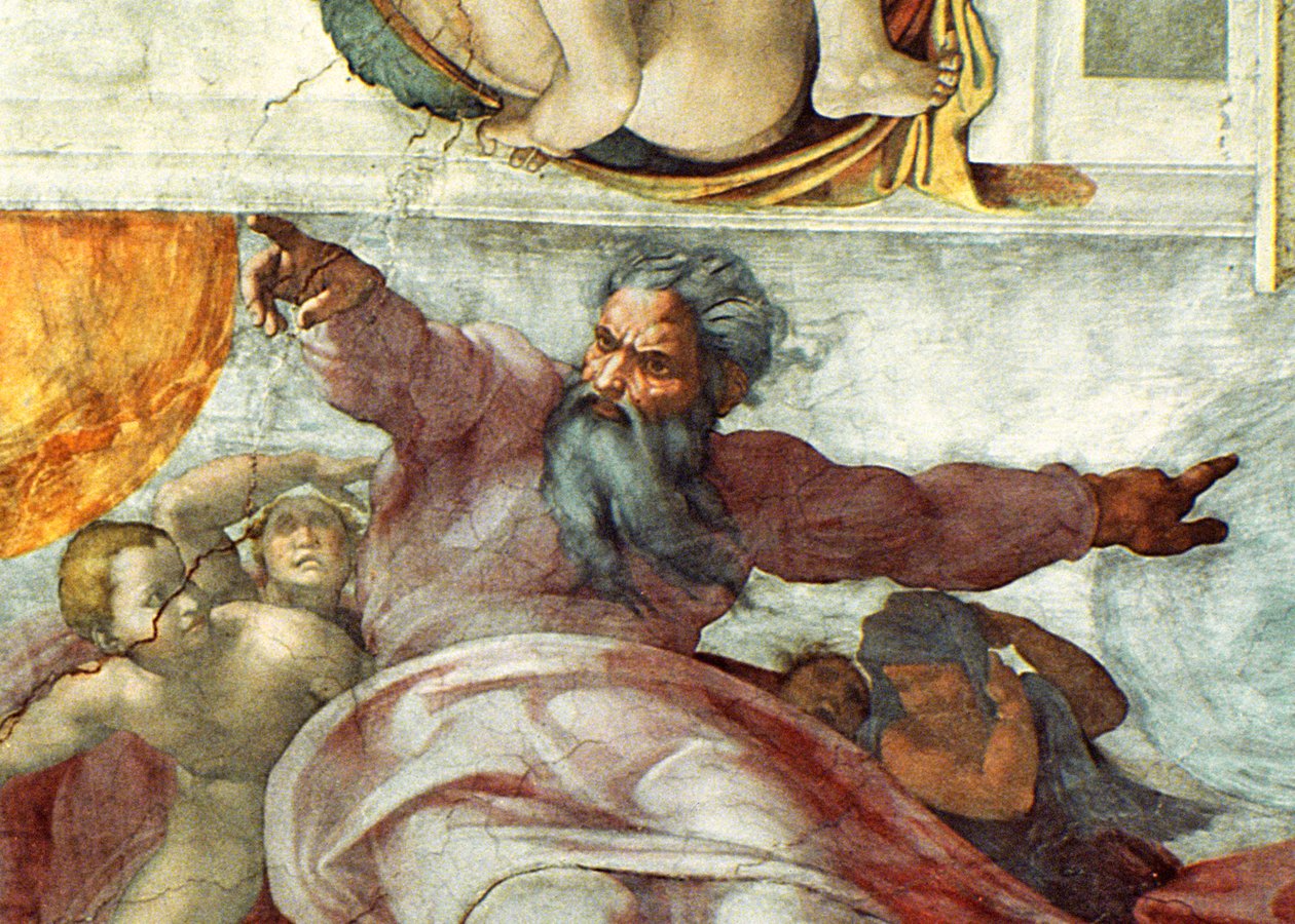 Soffitto della Cappella Sistina: Creazione del Sole e della Luna, 1508-12 (dettaglio) da Michelangelo Buonarroti