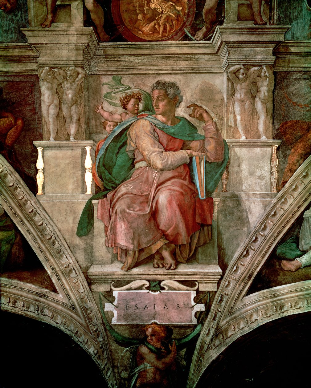 Soffitto della Cappella Sistina: Il profeta Isaia (prima del restauro) da Michelangelo Buonarroti