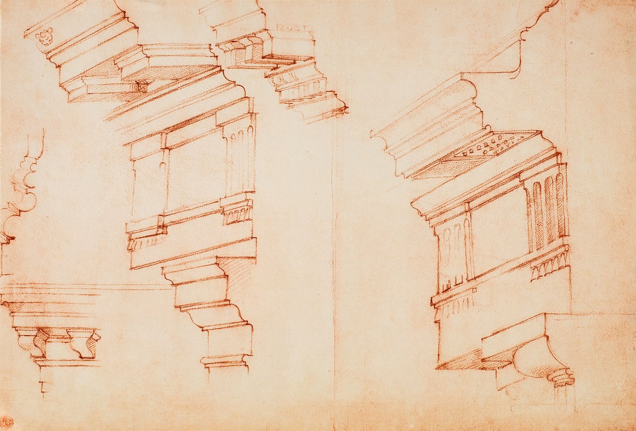 Studio per entablature e cornice, disegno di Michelangelo da Michelangelo Buonarroti