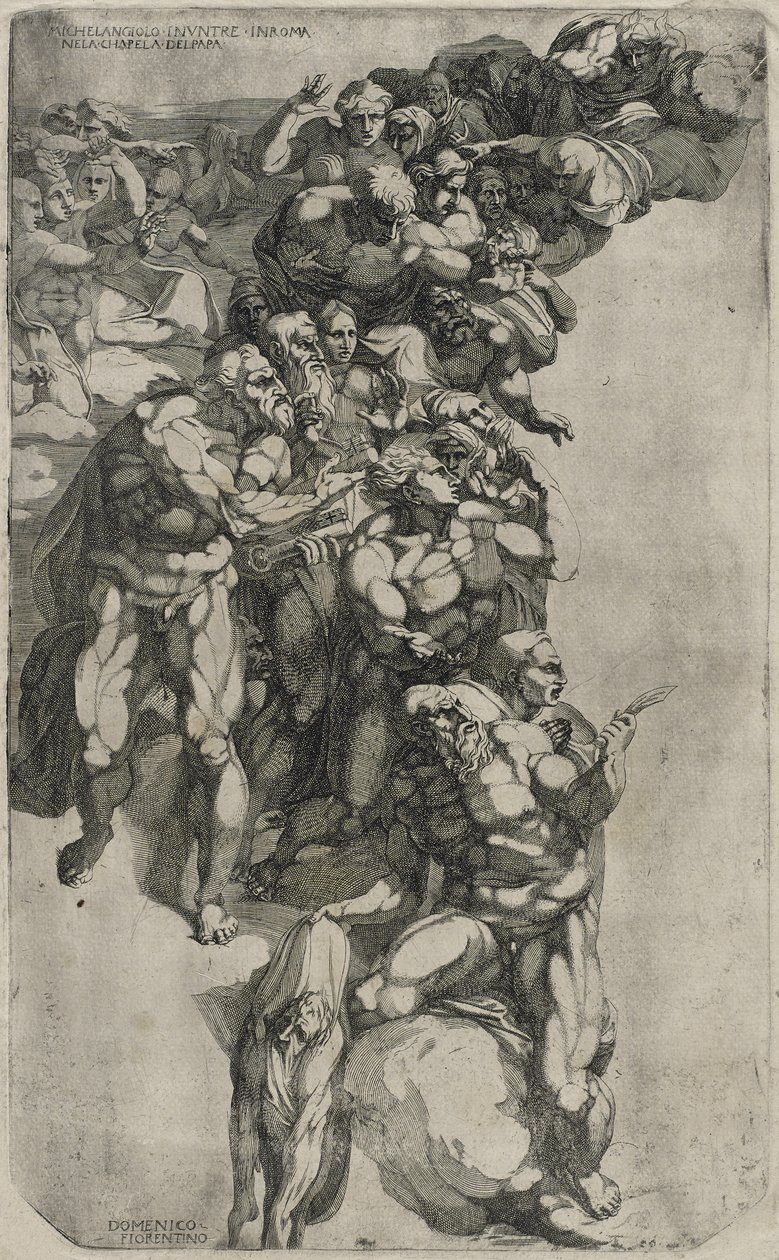 Gruppo dal Giudizio Universale di Michelangelo, inciso da Domenico del Barbiere da Michelangelo after Buonarroti