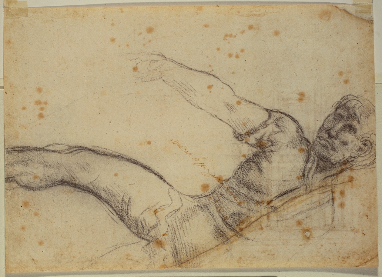 Studio di figura non autografa e iscrizione da Michelangelo Buonarroti