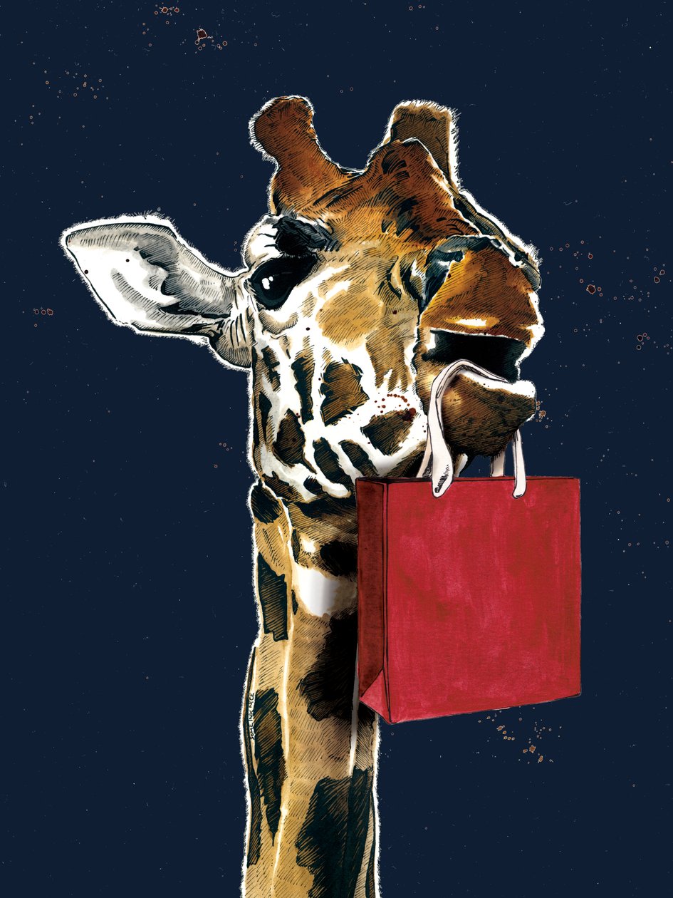 Giraffa di Compleanno su Blu Notte, 2020 da Mike Davis