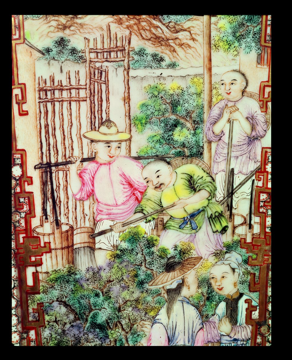 (dettaglio) di un vaso con uomini che annaffiano piante di tè da Ming Dynasty Chinese School