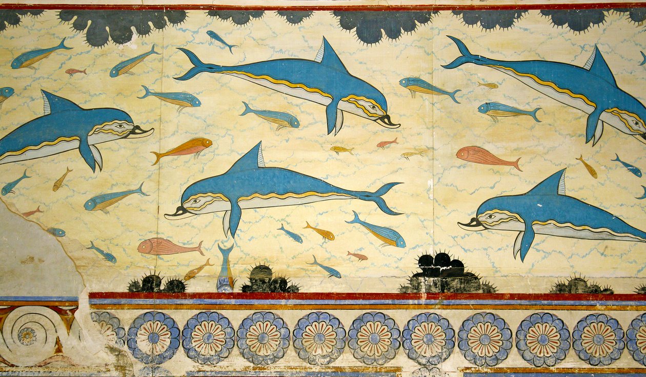 Il fresco dei delfini nel bagno della regina, Cnosso, Creta 1550-1450 a.C. da Minoan